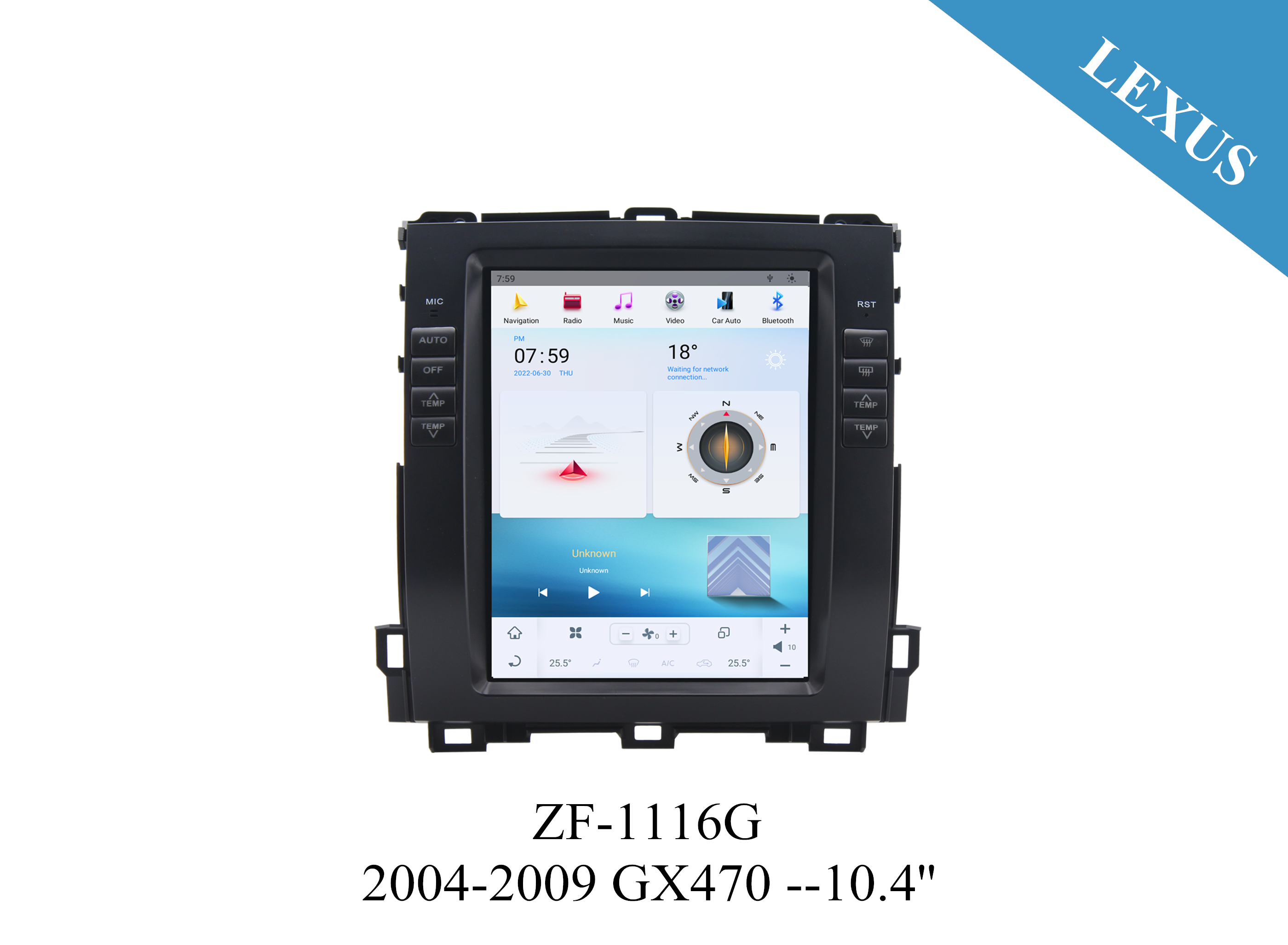 Lexus 2004-2009 GX470 10-4 inch Tesla Style Apple CarPlay Android Radio Upgrade